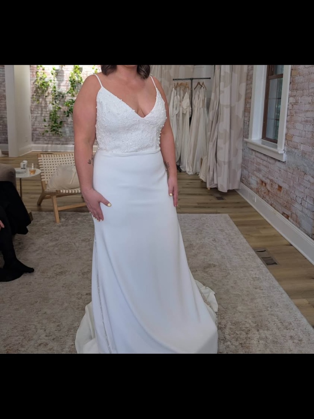 Spaghetti Strap White Bridal Gown with Lace Bodice